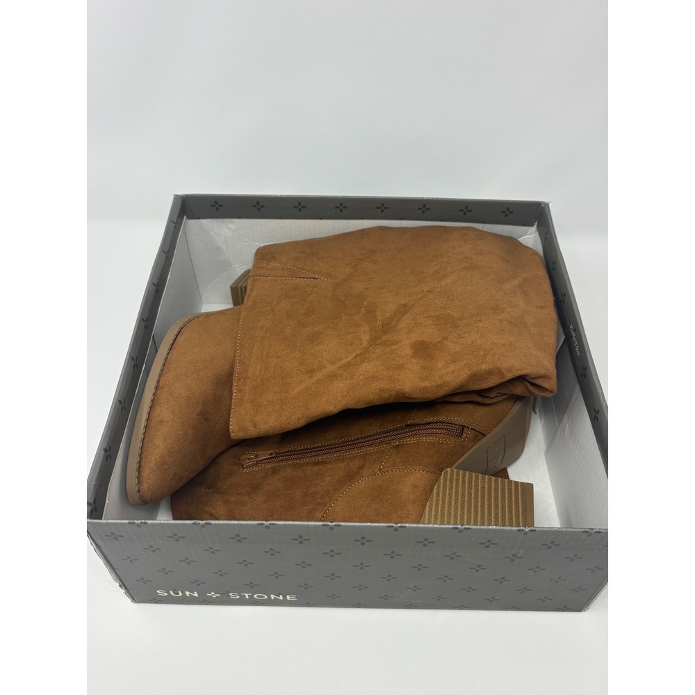 Sun + Stone Womens Cognac‎ Faux Suede Slouchy Block Heel Tall Boots Size 9 - Picture 7 of 11